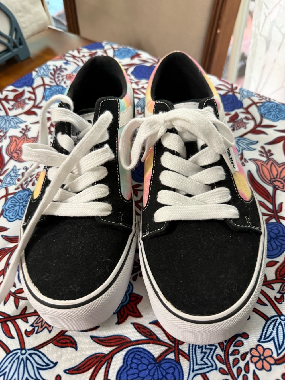Women's Black Canvas Athletic Sneakers with Pastel Accent